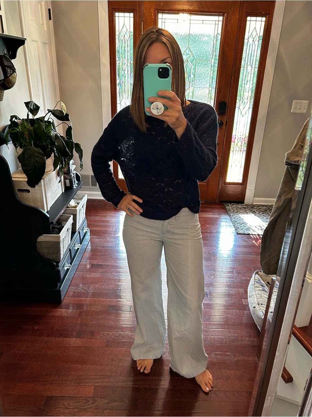 Women's Wide-Leg Light Gray Pants - Neutral Casual Style